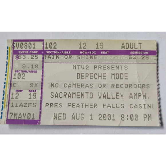 Depeche Mode Concert Ticket Stub 2001 Sacramento Valley Amphitheatre - Picture 1 of 6